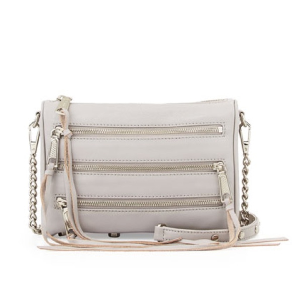 Five-Zip Mini Crossbody Bag, Light Grey